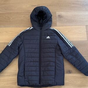 Adidas Black Hooded Jacket with White Stripes